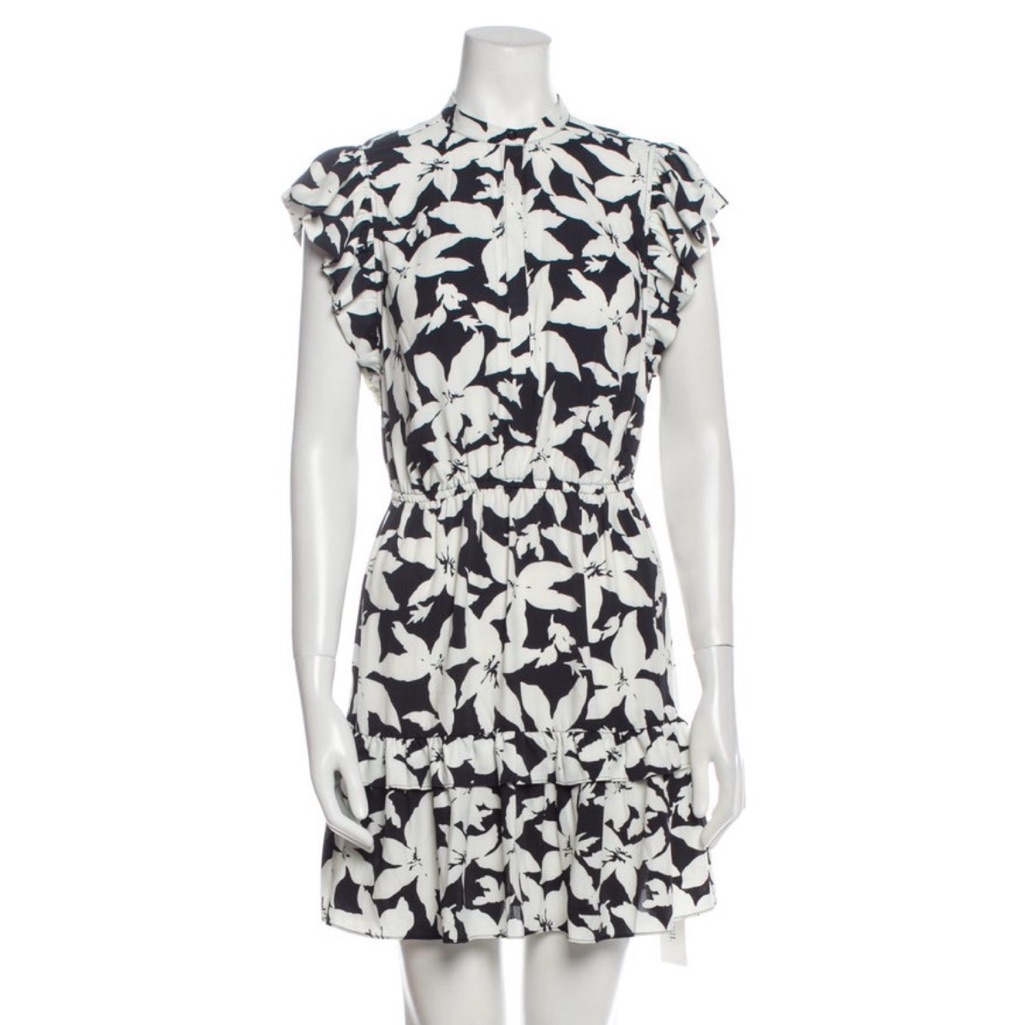 Joie Black & White Floral Ruffle Mini Dress
